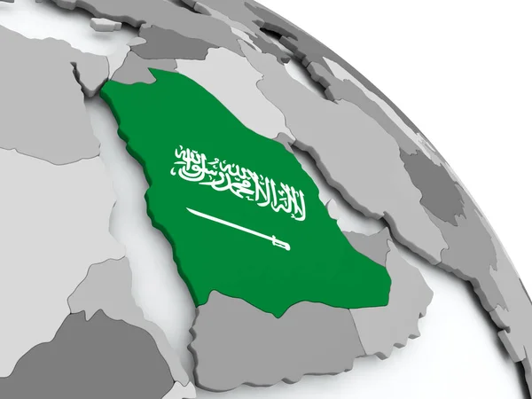 Carte de l'Arabie saoudite avec drapeau sur le globe — Photo