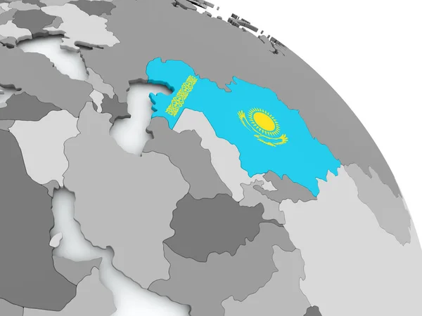 세계에 플래그와 함께 카자흐스탄의 지도 — 스톡 사진