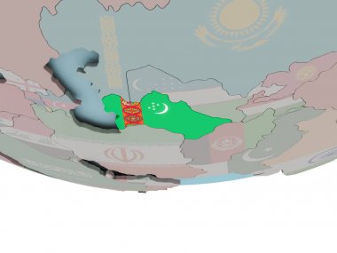 Dünya üzerinde bayrak ile Türkmenistan