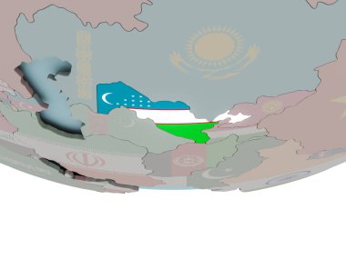 Dünya üzerinde bayrak ile Özbekistan