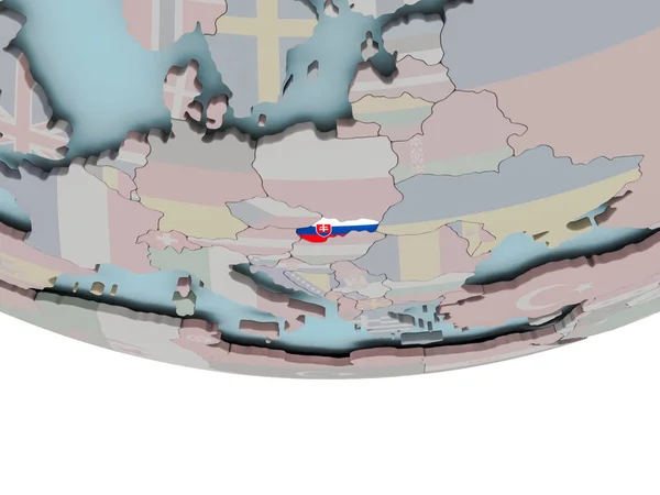 Slovakia with flag on globe — Stock Photo, Image