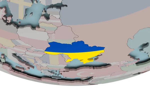 Ukraina z flagą na całym świecie — Zdjęcie stockowe