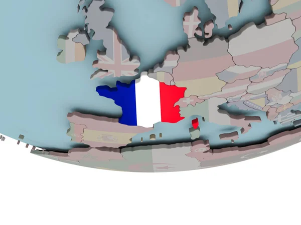Francie s vlajkou na zeměkouli — Stock fotografie