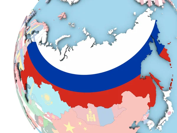 俄罗斯政治的地球上的旗帜 — 图库照片