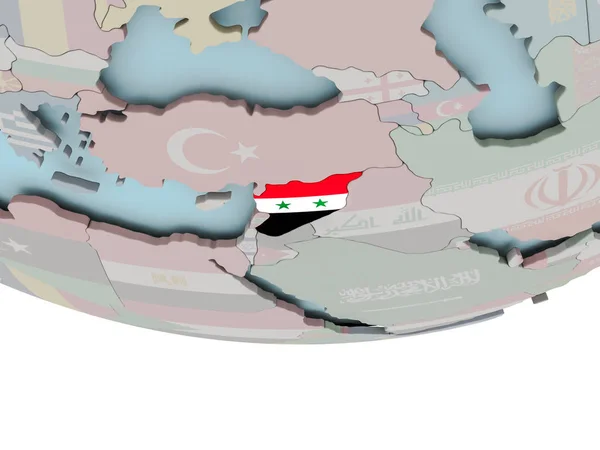 Syrien mit fahne auf globus — Stockfoto