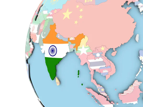 Прапор Індії на політичні глобус — стокове фото