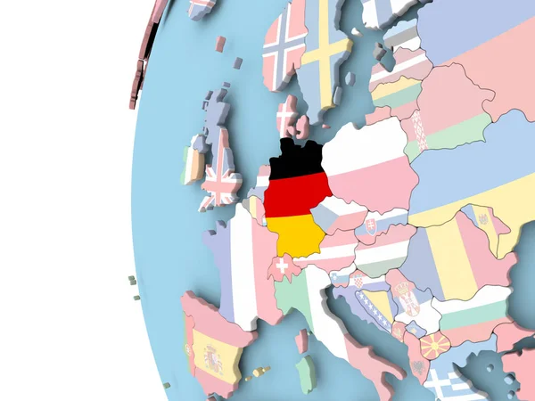 Flag of Germany on political globe — Stock Photo, Image