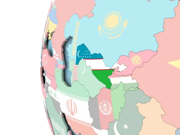 政治的な地球にウズベキスタンの旗 — ストック写真