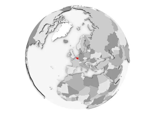 Bélgica sobre globo cinzento isolado — Fotografia de Stock