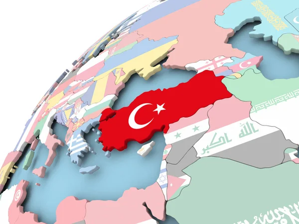 Turchia sul globo con bandiera — Foto Stock