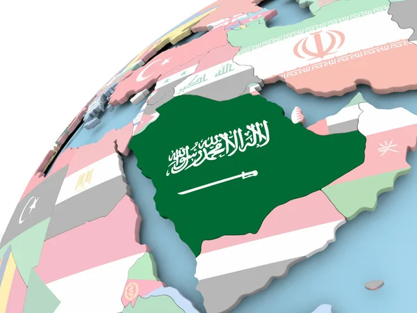Arabia Saudita sul globo con bandiera — Foto Stock