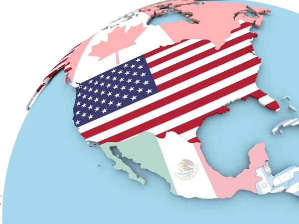 USA på jordglob med flagga — Stockfoto