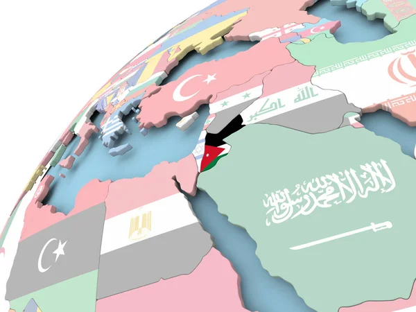 Giordania sul globo con bandiera — Foto Stock