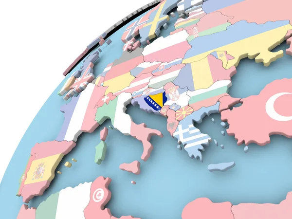 Bosnië op wereldbol met vlag — Stockfoto