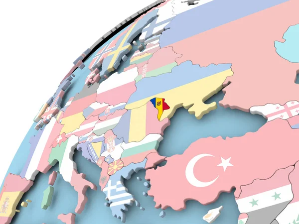 Moldavie sur le globe avec drapeau — Photo
