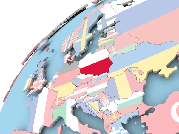 Polonia sul globo con bandiera — Foto Stock