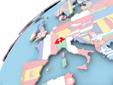 İsviçre bayrağı ile dünya üzerinde