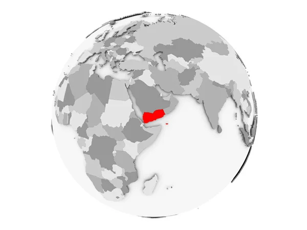 Iêmen em globo cinzento isolado — Fotografia de Stock