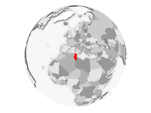 Tunísia em globo cinzento isolado — Fotografia de Stock