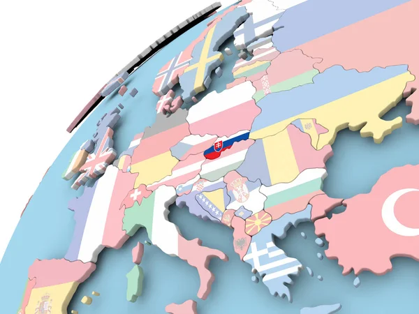 Slovaquie sur le globe avec drapeau — Photo