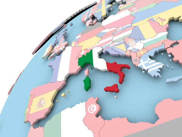 Italy on globe with flag — Stock Photo, Image