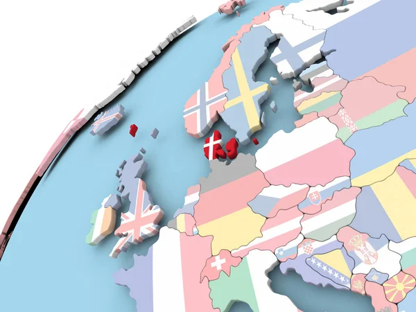 Dinamarca en globo con bandera —  Fotos de Stock