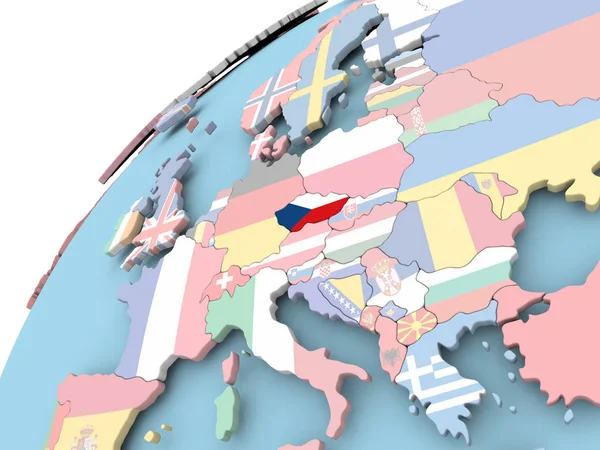Repubblica Ceca sul globo con bandiera — Foto Stock