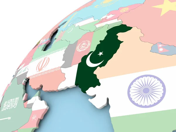 Pákistán na zeměkouli s příznakem — Stock fotografie