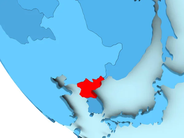 Nordkorea auf blauem politischen Globus — Stockfoto