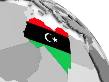 Libya Haritası dünya üzerinde bayrak ile