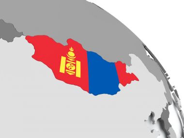 Dünya üzerinde bayrak ile Moğolistan Haritası