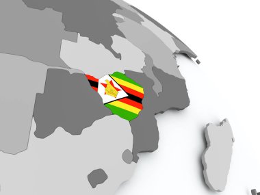 Zimbabve Haritası dünya üzerinde bayrak ile