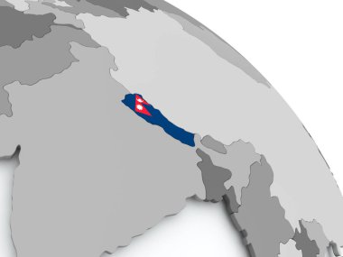 Nepal Haritası dünya üzerinde bayrak ile