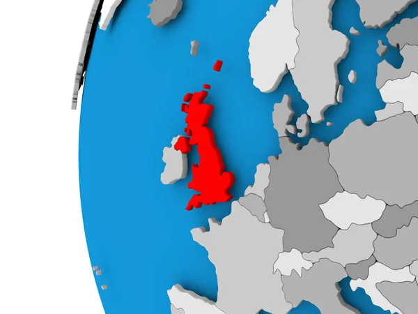 英国在政治地球上的地图 — 图库照片