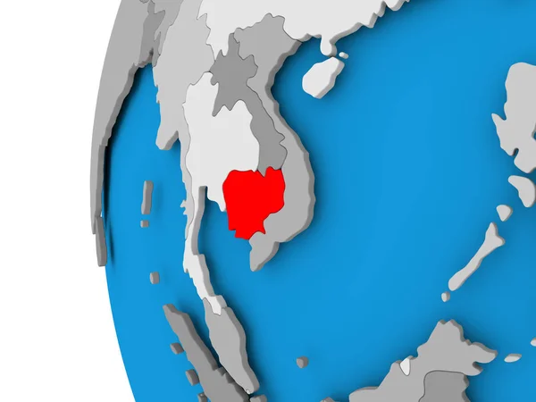 Kaart van Cambodja op politieke wereldbol — Stockfoto