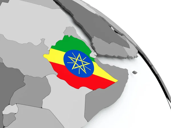 Karta över Etiopien med flagga på Globen — Stockfoto