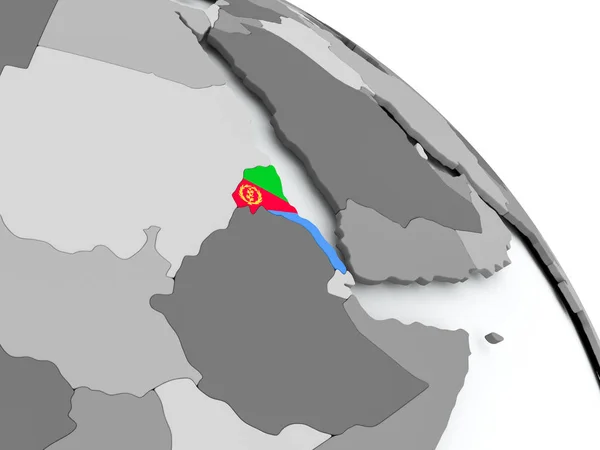 Map of Eritrea with flag on globe — Stock Photo, Image