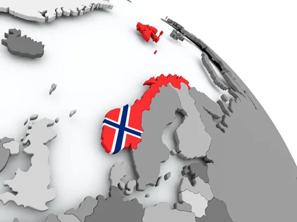 Mapa de Noruega con bandera en el mundo — Foto de Stock