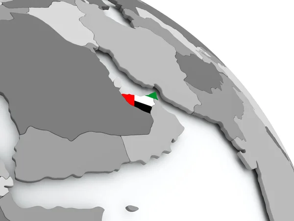 Карта Объединенных Арабских Эмиратов с флагом на глобусе — стоковое фото