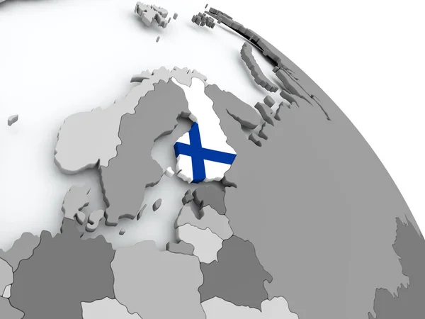 Mapa de Finlandia con bandera en el mundo — Foto de Stock