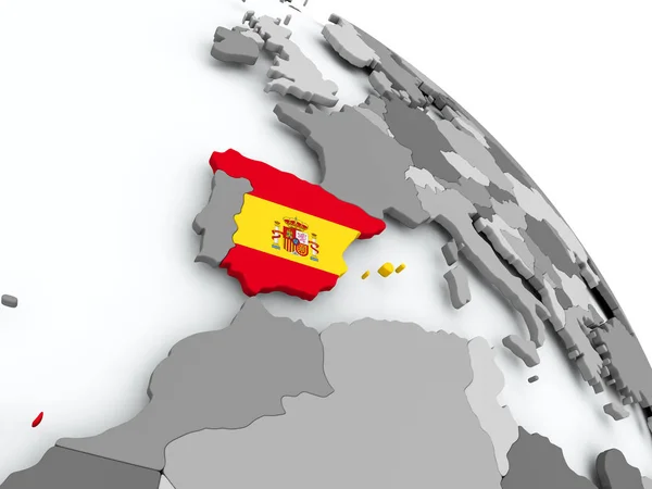 Karte von Spanien mit Flagge auf Globus — Stockfoto