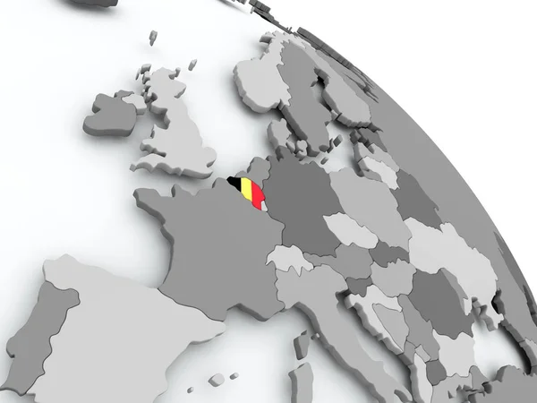 Kaart van België met vlag op de wereldbol — Stockfoto