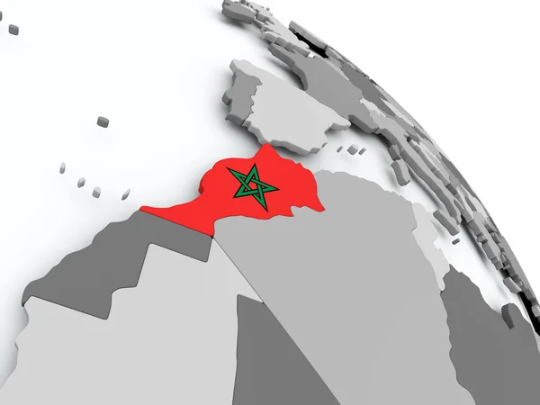Karte von Marokko mit Flagge auf Globus — Stockfoto