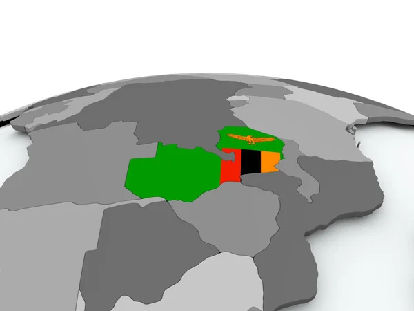 Bandiera dello Zambia sul globo — Foto Stock