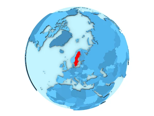 Szwecja w na blue globe na białym tle — Zdjęcie stockowe