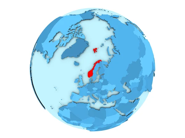 Norwegen auf blauem Globus isoliert — Stockfoto