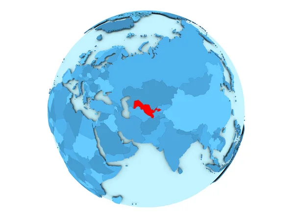Uzbekistan na blue globe na białym tle — Zdjęcie stockowe
