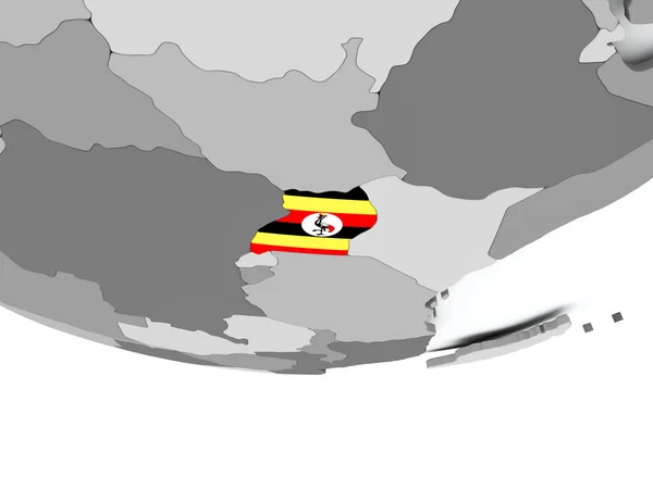 Uganda mit Flagge auf Globus — Stockfoto