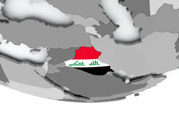 Irak mit Flagge auf Globus — Stockfoto