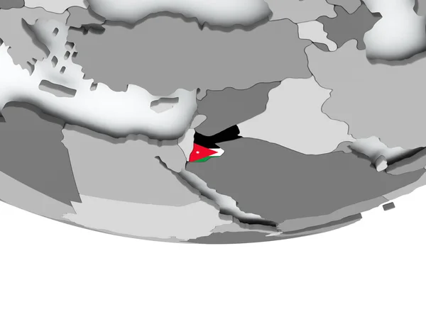 Jordanien mit Fahne auf Globus — Stockfoto